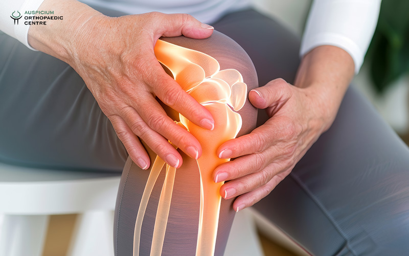 Diagram of an arthritic knee joint with bone pain.
