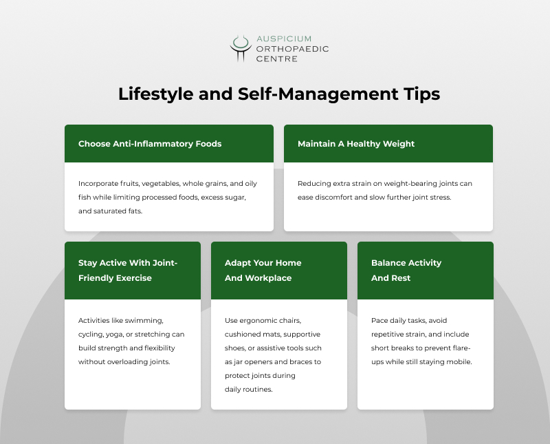 Infographic on self-management tips for arthritis.